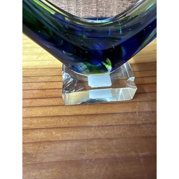 Art Glass Couple Holding Hands Blue Green 11.5”-flaws - Picture 4 of 6